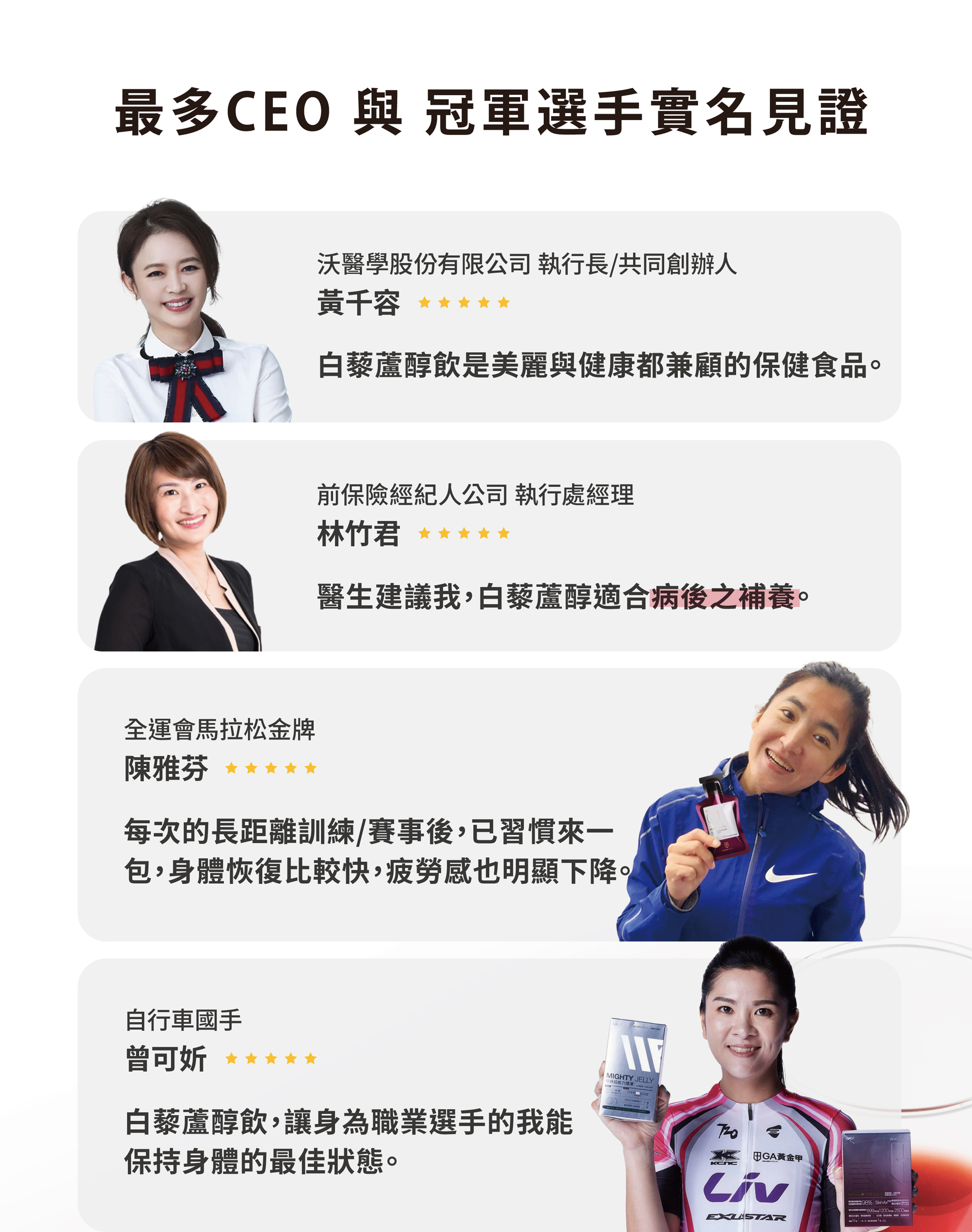 GA黃金甲白藜蘆醇飲多CEO 與冠軍選手實名見證