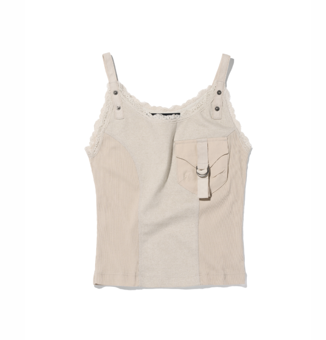 Mischief  MSCHF  許光漢、秀智愛牌 /  LACE STRAP SLEEVELESS_BEIGE 蕾絲肩帶上衣  卡其色 / AUG25