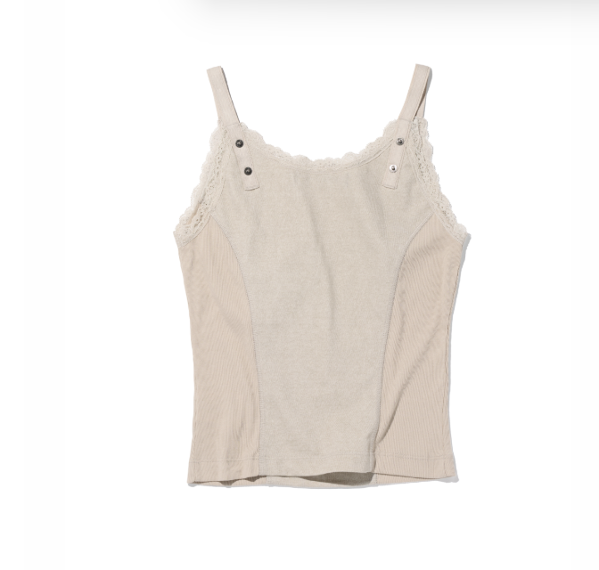 Mischief  MSCHF  許光漢、秀智愛牌 /  LACE STRAP SLEEVELESS_BEIGE 蕾絲肩帶上衣  卡其色 / AUG25