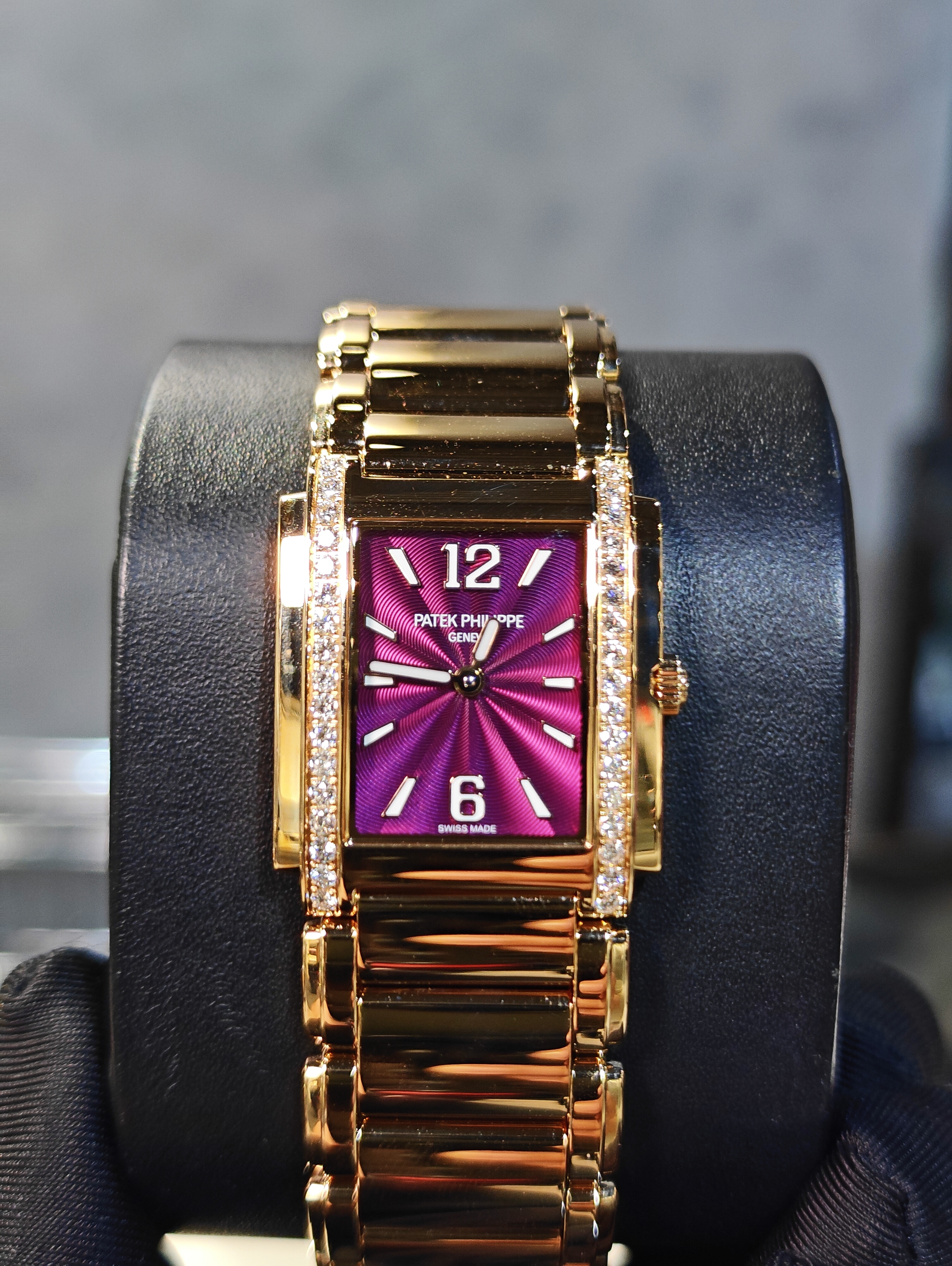 BRAND NEW 4910/1201R-010 4910 PATEK PHILIPPE TWENTY4 PURPLE DIAL DIAMOND ROSE GOLD 30 MM