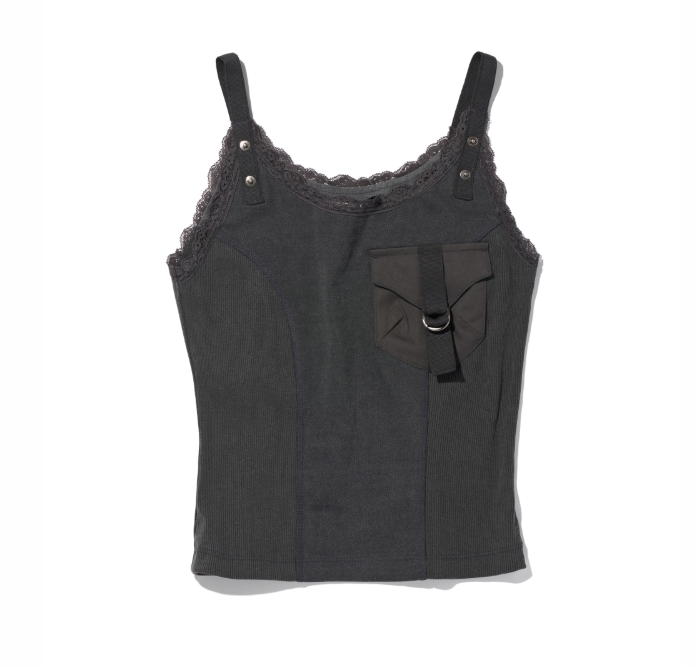 Mischief  MSCHF  許光漢、秀智愛牌 /  LACE STRAP SLEEVELESS_CHARCOAL 蕾絲肩帶上衣 / AUG25