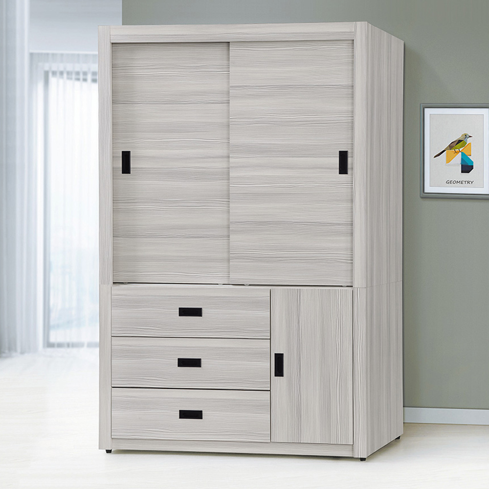 威廉4尺單門三抽推門/拉門衣櫃(兩色可選)