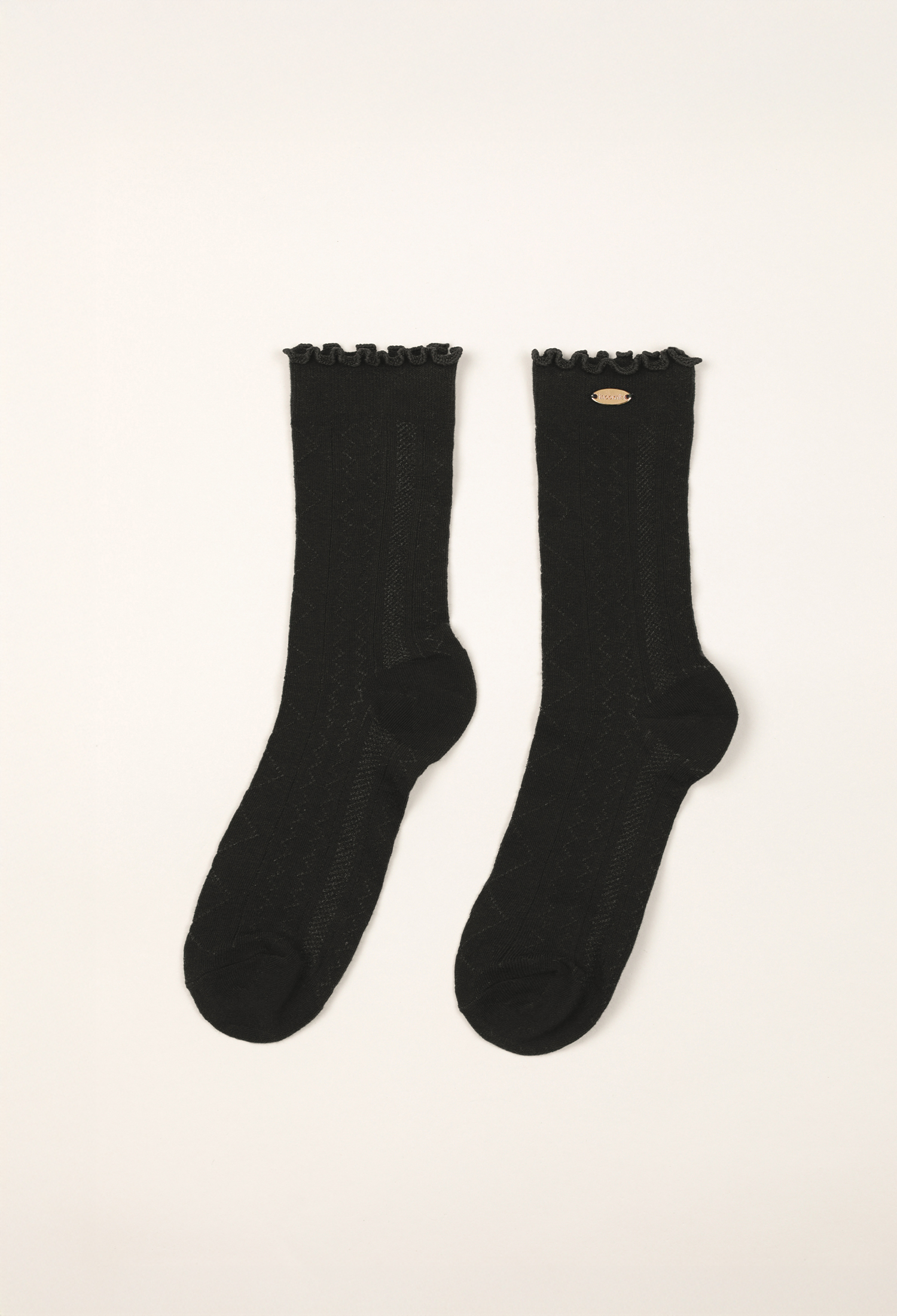 金屬釦花邊鏤空襪 黑色