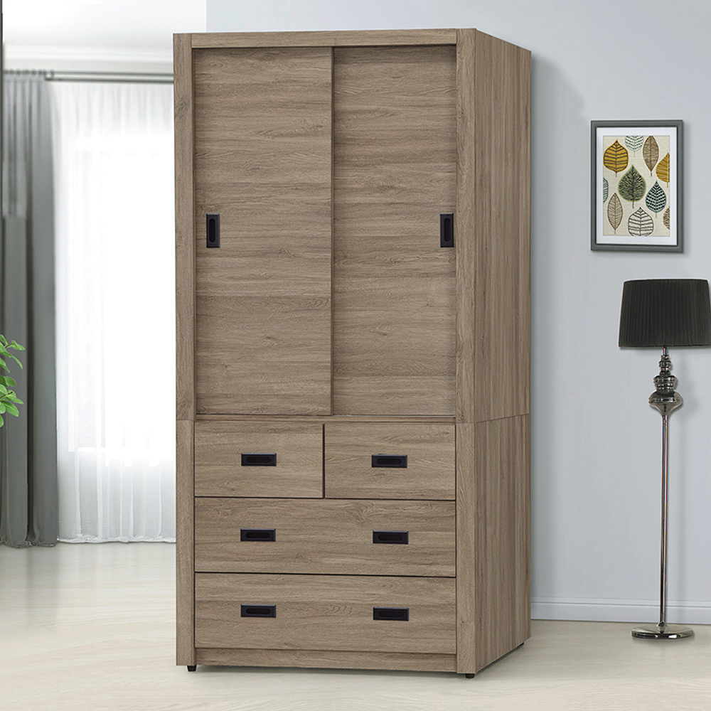 威廉3尺四抽推門/拉門衣櫃(兩色可選)