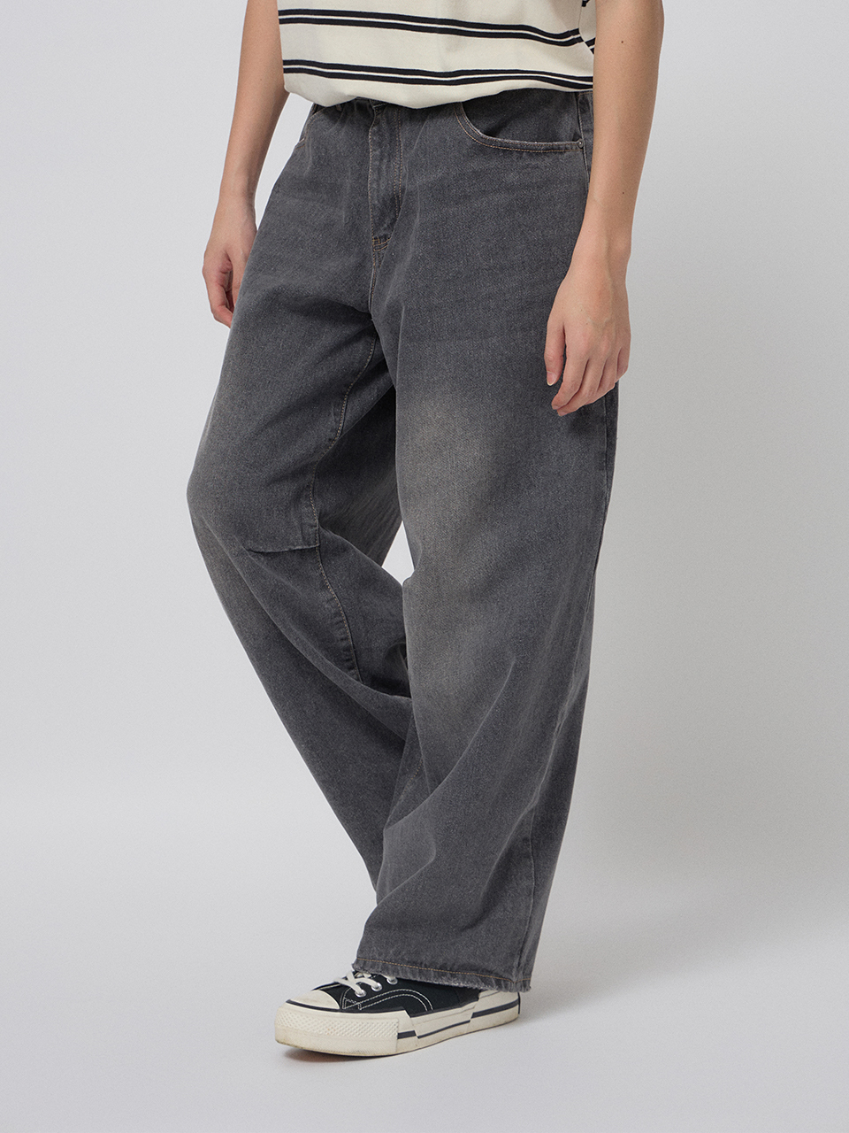 復古石洗牛仔寬褲