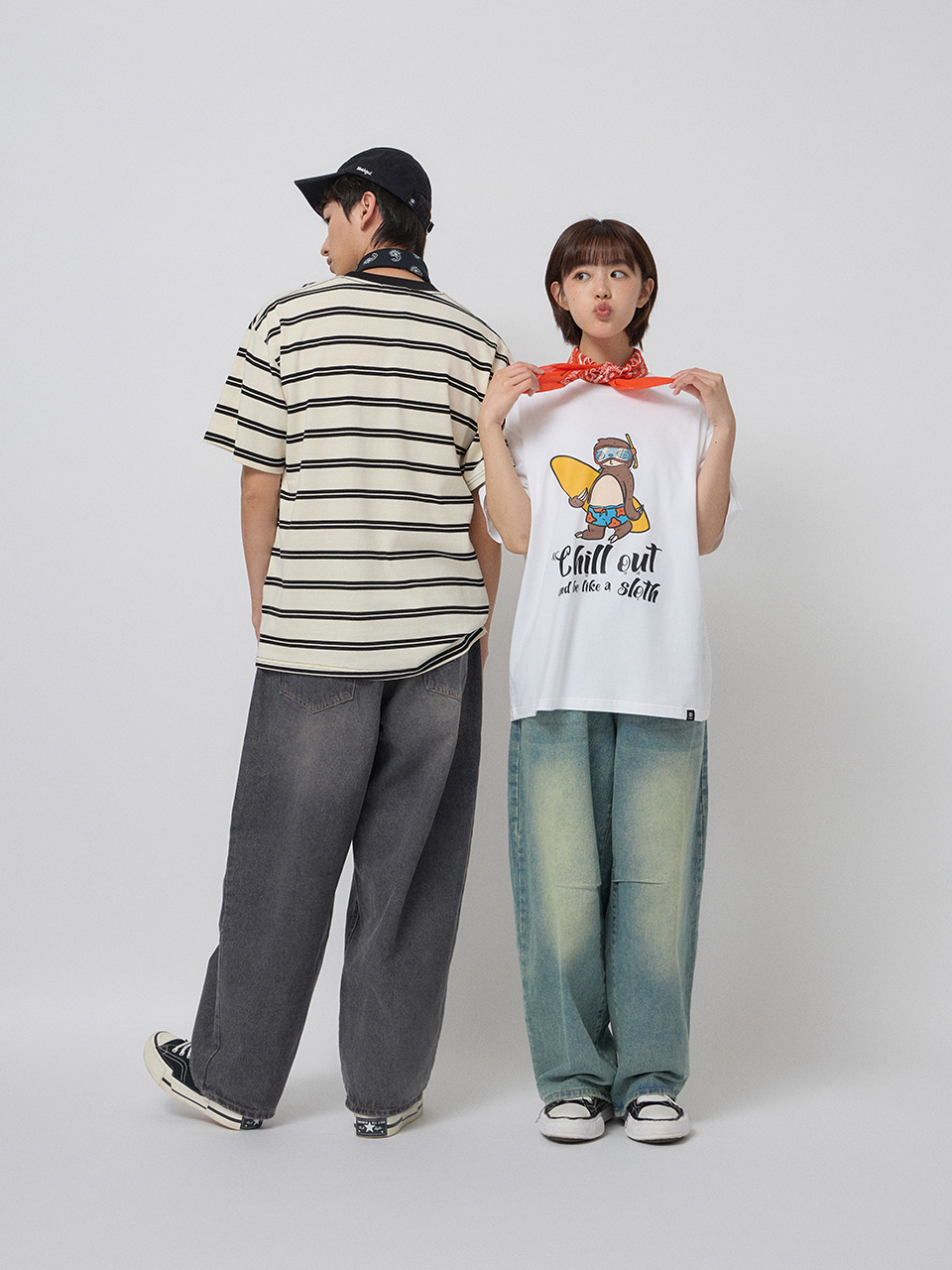 復古石洗牛仔寬褲