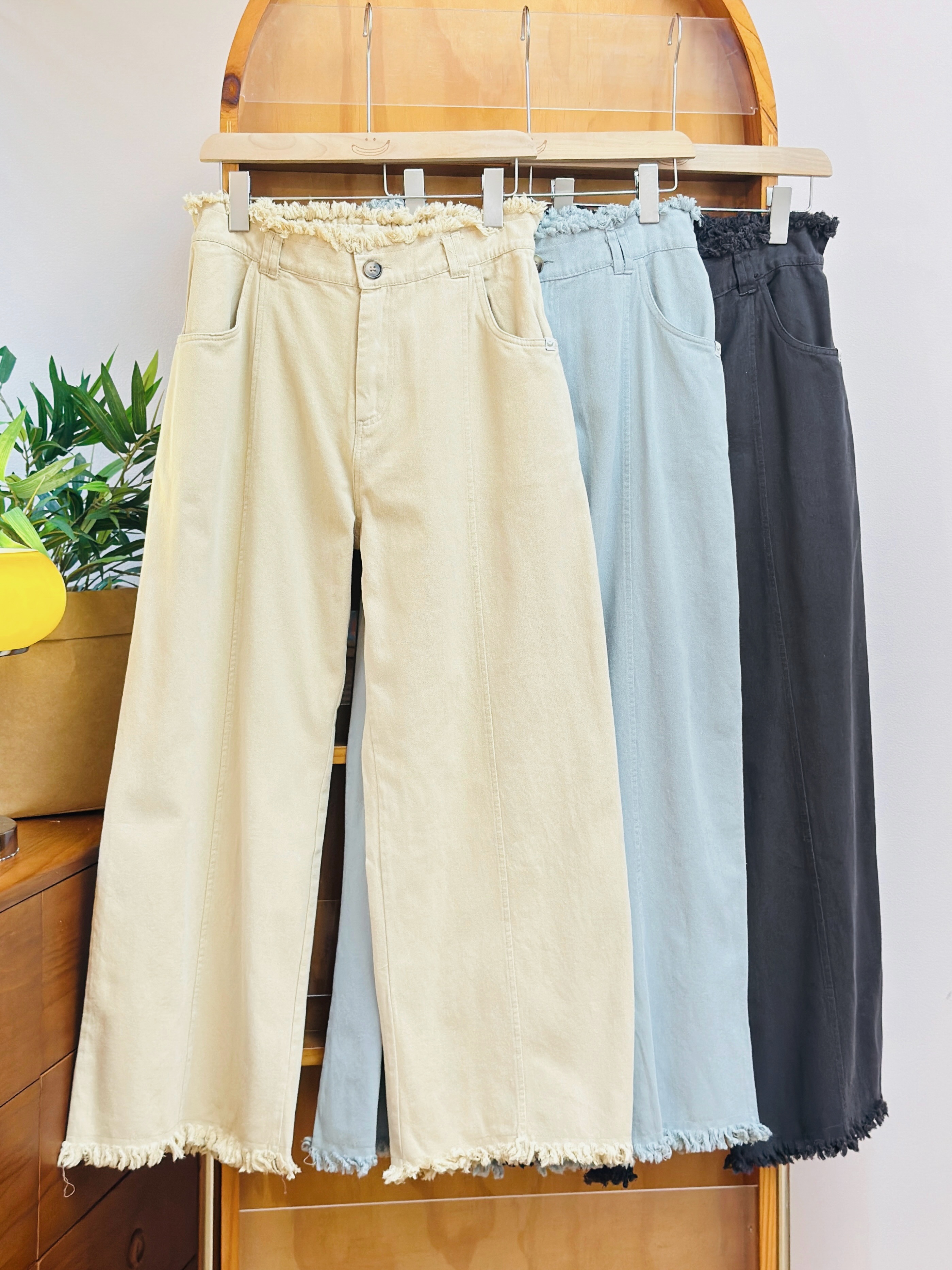 三色 / 流蘇雙腰耳直筒長褲 / Tassels Double Beltloop Straight Pants