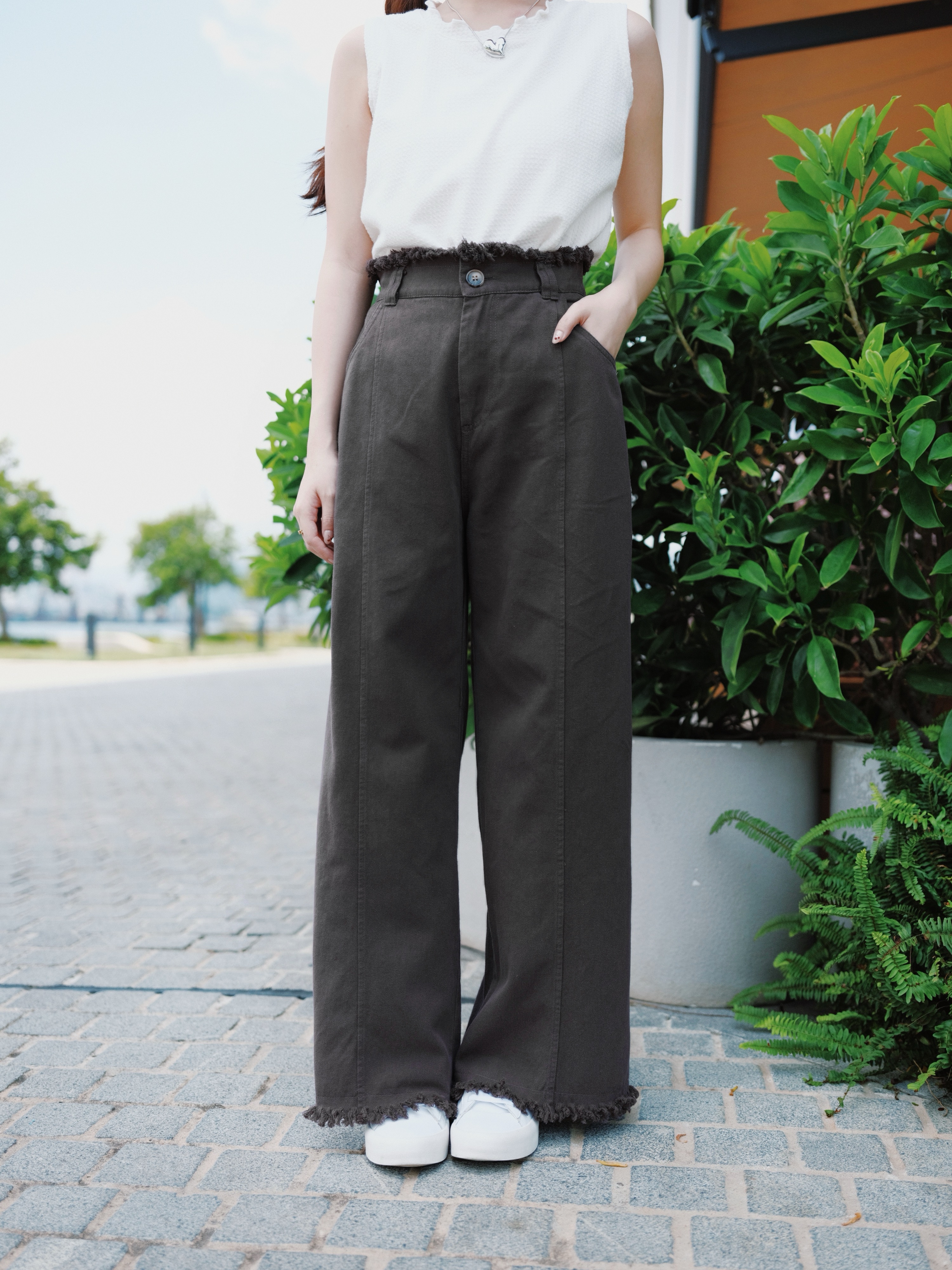 三色 / 流蘇雙腰耳直筒長褲 / Tassels Double Beltloop Straight Pants