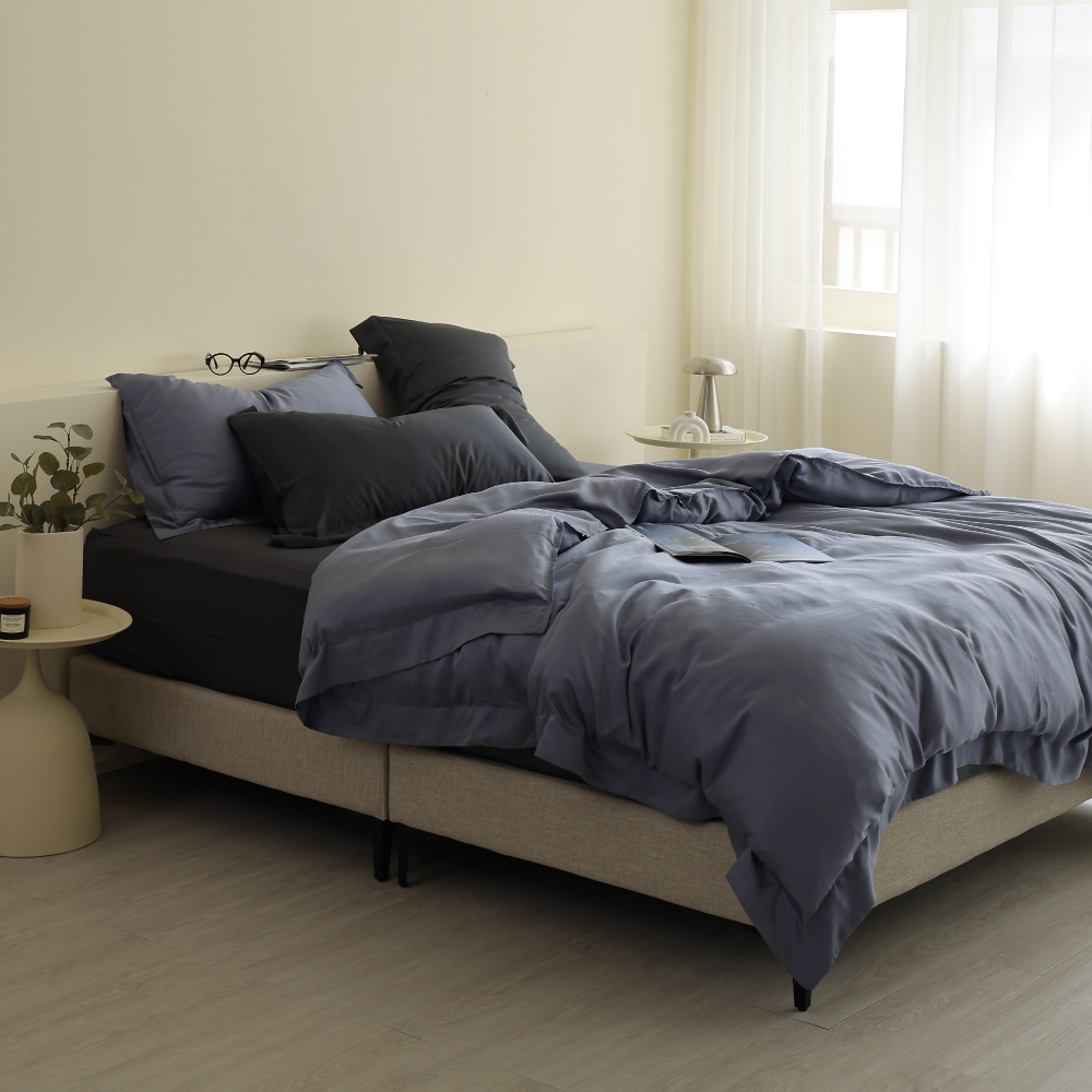 100支天絲｜100%萊賽爾｜雙色配｜靜夜灰ｘ暮海藍