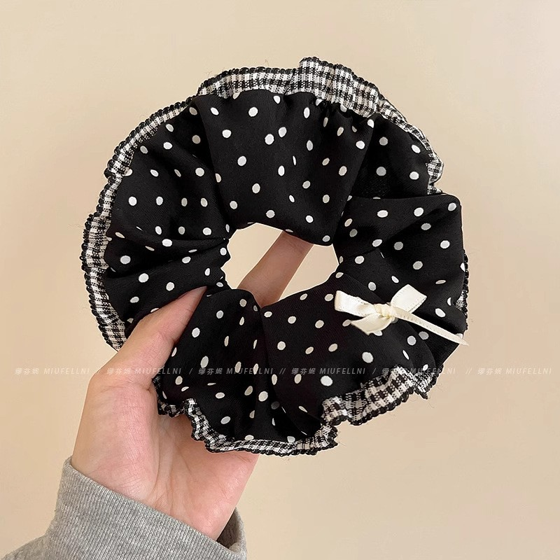 [3 FOR RM10] Black & White Polka Dot Bow Scrunchies