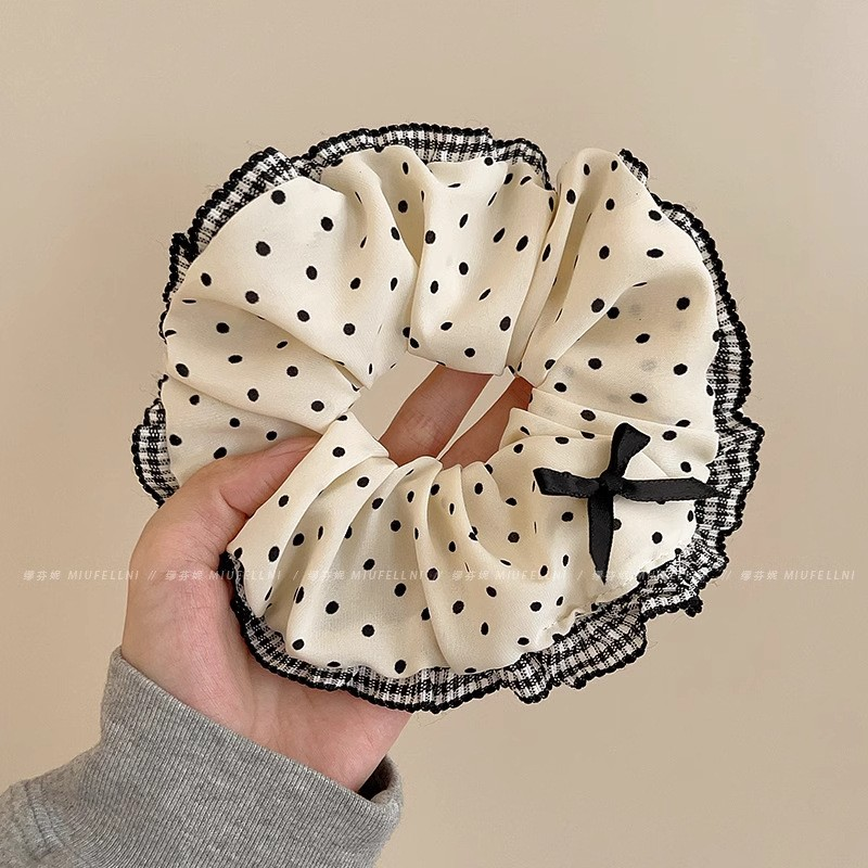 [3 FOR RM10] Black & White Polka Dot Bow Scrunchies