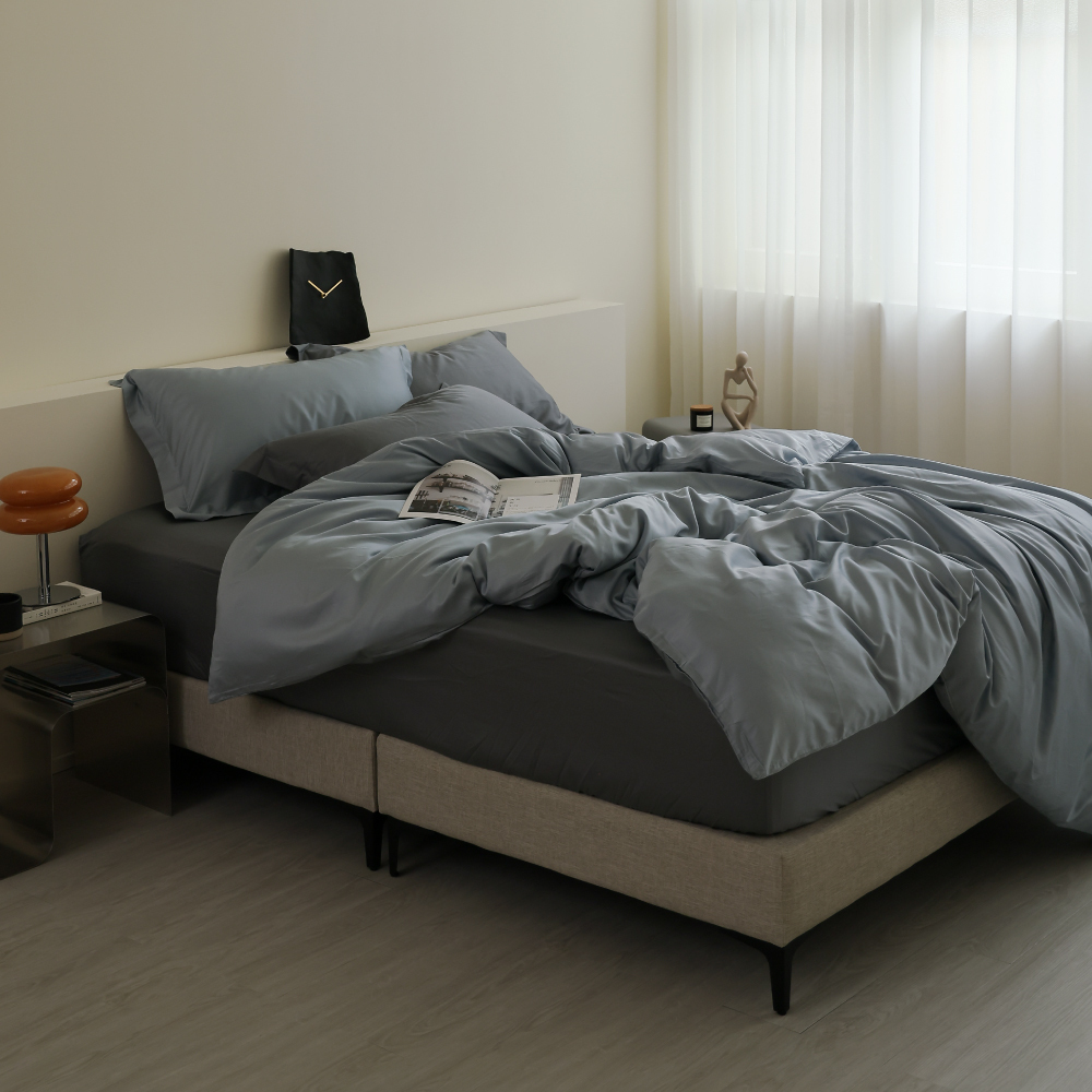 60支天絲棉｜67%天絲&33%純棉｜雙色配｜靜水藍ｘ海嶼灰