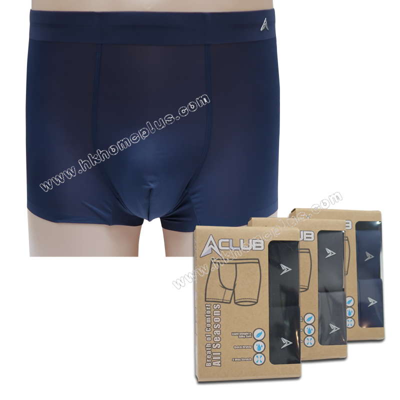 2條/盒 A級:  男裝冰絲平腳內褲 (M-XXL碼)