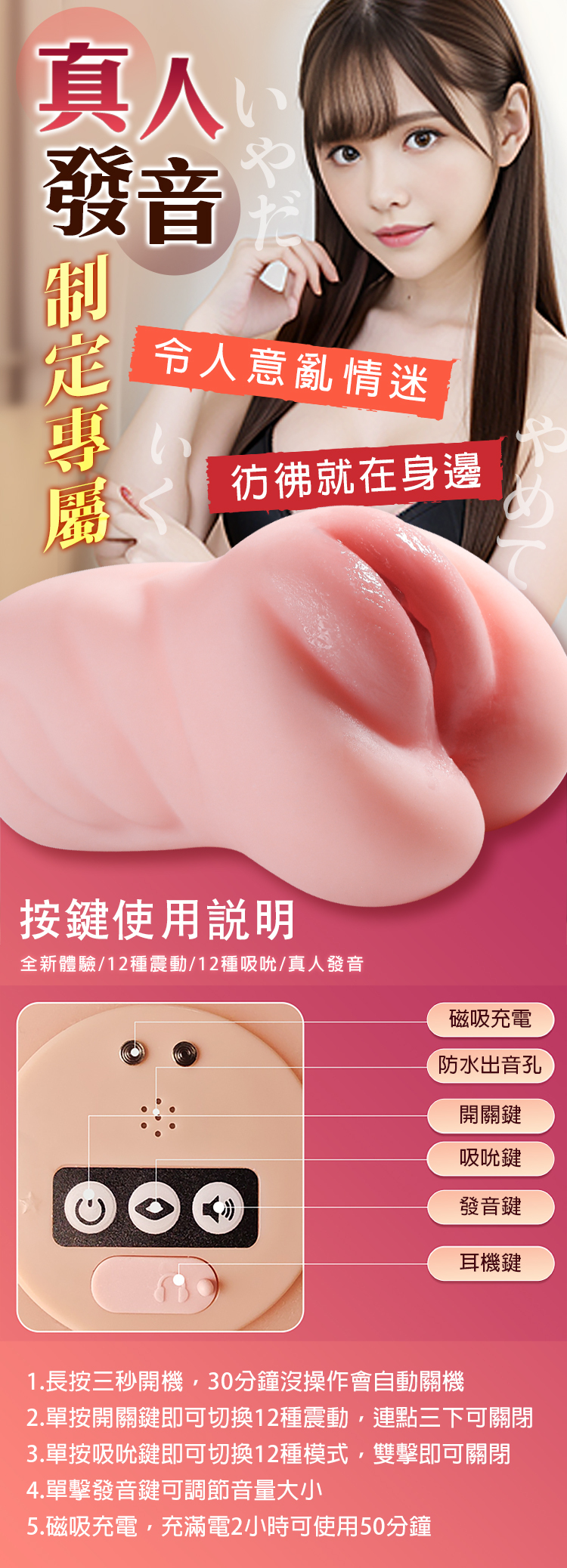 橋本有菜3代電動飛機杯，1:1還原名器造型，搭載12段吸吮與震動功能。