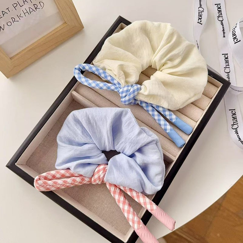 [3 FOR RM10] Schoolgirl Style! Pink & Blue Plaid Knotted Scrunchie