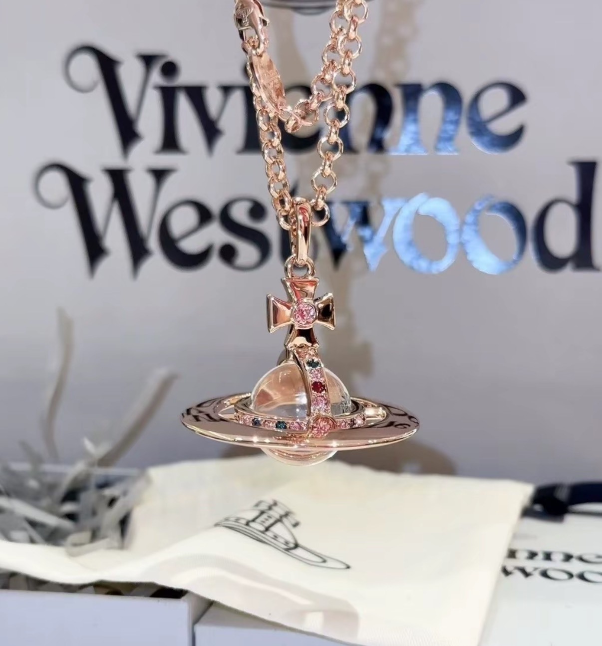 VIVIENNE WESTWOOD ORB 西太后 小號立體土星 彩色鑽 項鍊