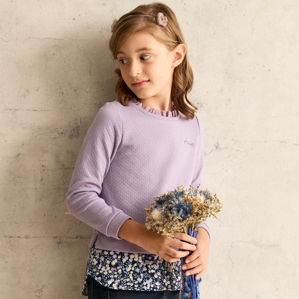 PIPPY假兩件荷葉領剪接長袖上衣 紫