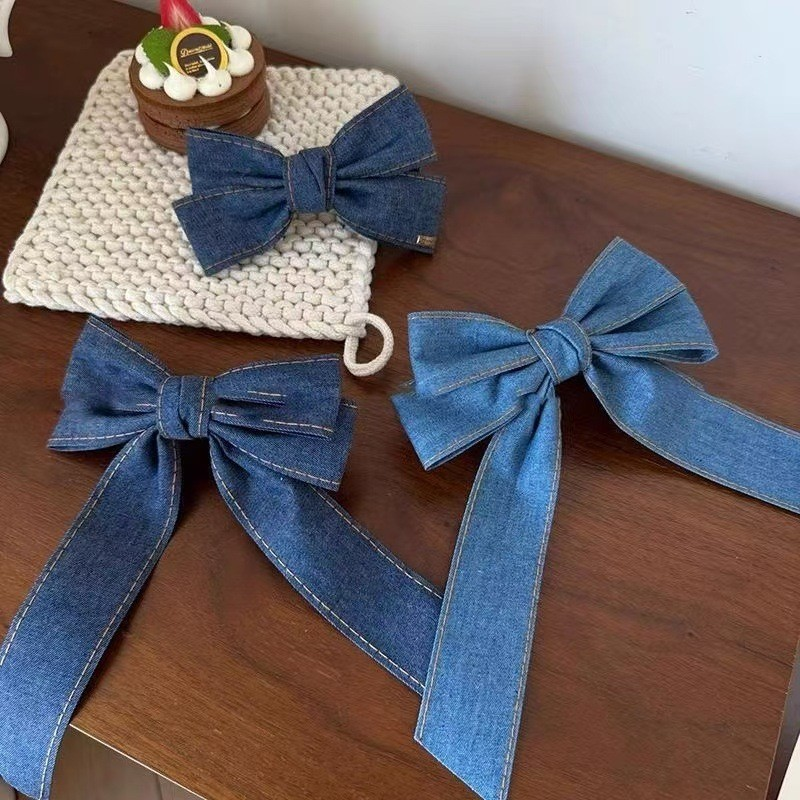 [2 FOR RM10] Retro Denim Bow Duckbill Hair Clip