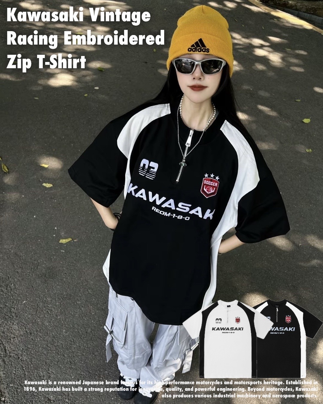 #預購 Kawasaki 半拉鍊 美式賽車短踢 兩色