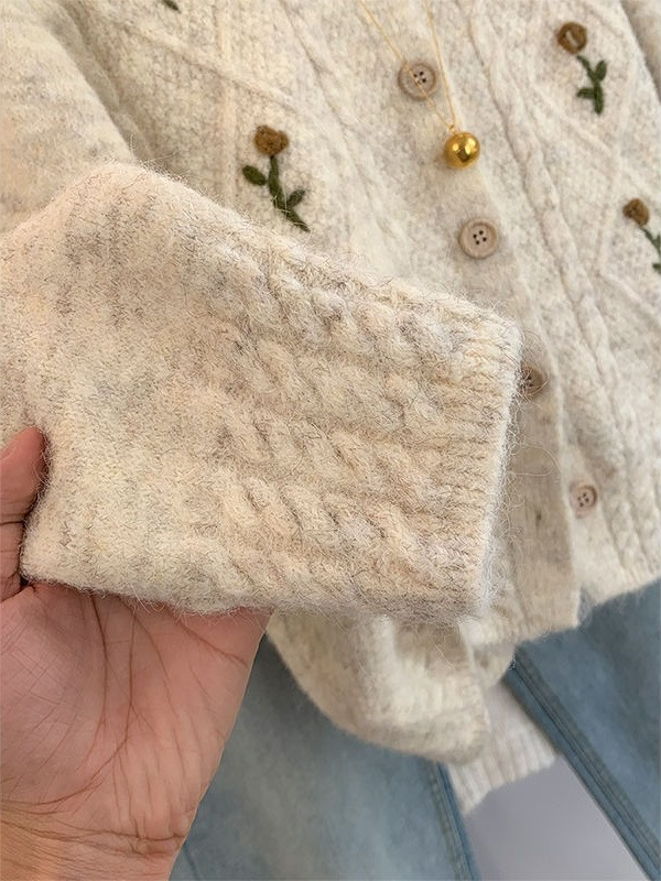 Chanel-Inspired Embroidered Floral Knit Cardigan