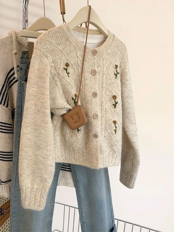 Chanel-Inspired Embroidered Floral Knit Cardigan
