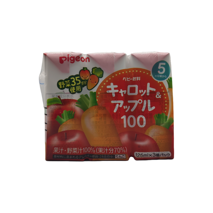 Pigeon Baby Carrot & Apple Mixed Drink 125ml x 3 Packs | Natural Sugar-Free Infant Fruit & Vegetable Juice