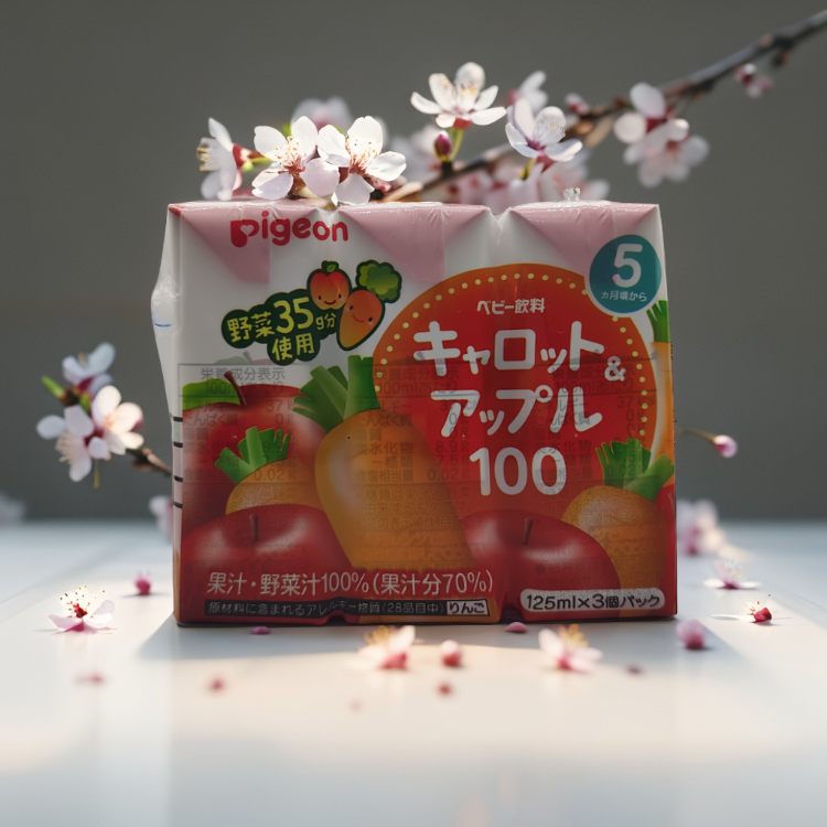 Pigeon Baby Carrot & Apple Mixed Drink 125ml x 3 Packs | Natural Sugar-Free Infant Fruit & Vegetable Juice