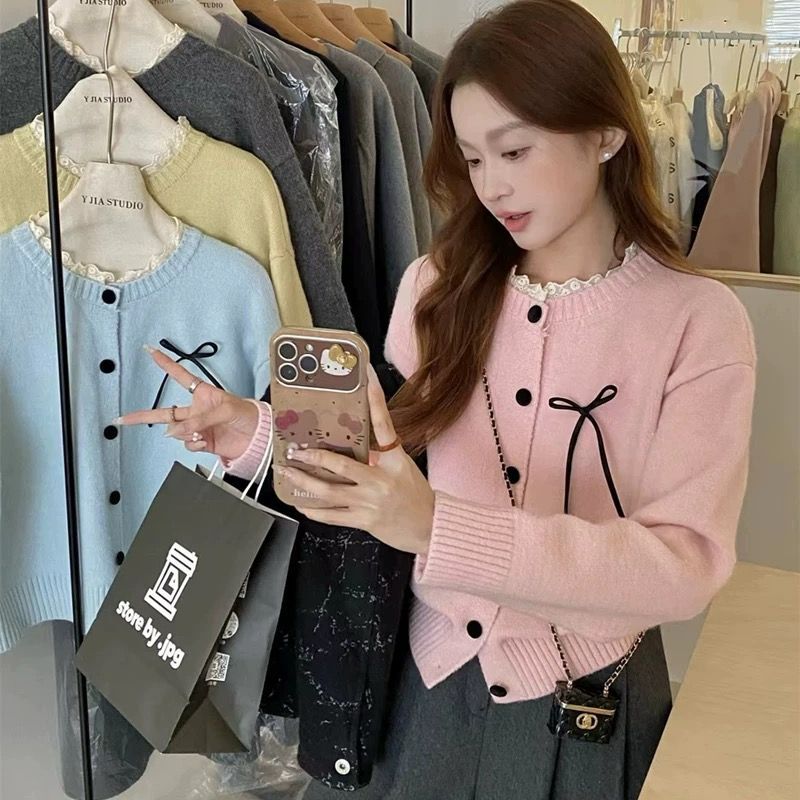 Korean Sweet & Fresh Lace-Trim Knit Cardigan