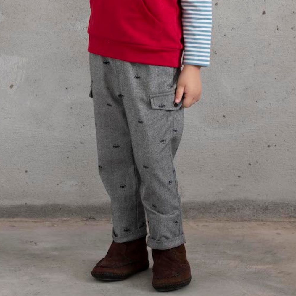 PIPPY 可愛小汽車印花鬆緊腰圍長褲 灰