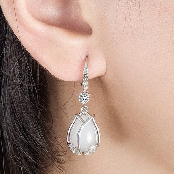 JK KOREA Tulip Women's Rose White Jade Earrings Earrings Earrings Stud Earrings (Platinum Gold) J0845