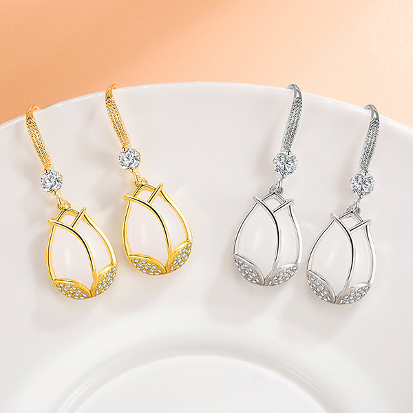 JK KOREA Tulip Women's Rose White Jade Earrings Earrings Earrings Stud Earrings (Platinum Gold) J0845