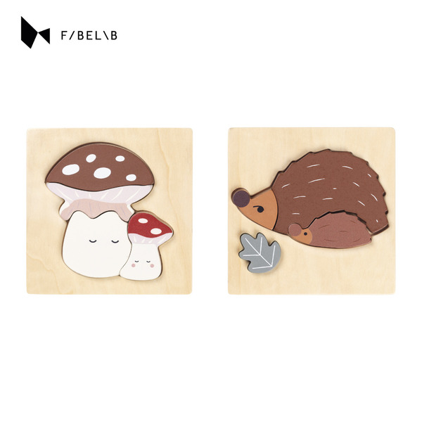 Fabelab  刺蝟與蘑菇拼圖2入組(木質)