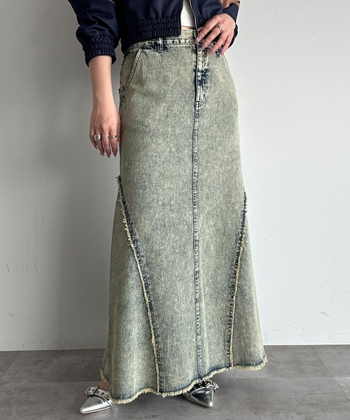 日本🇯🇵連線 Apres jour mignon 復古立體流蘇牛仔長裙 線條流蘇設計 復古 牛仔裙 長裙 A字裙 2色(任買兩件711免運)/預購