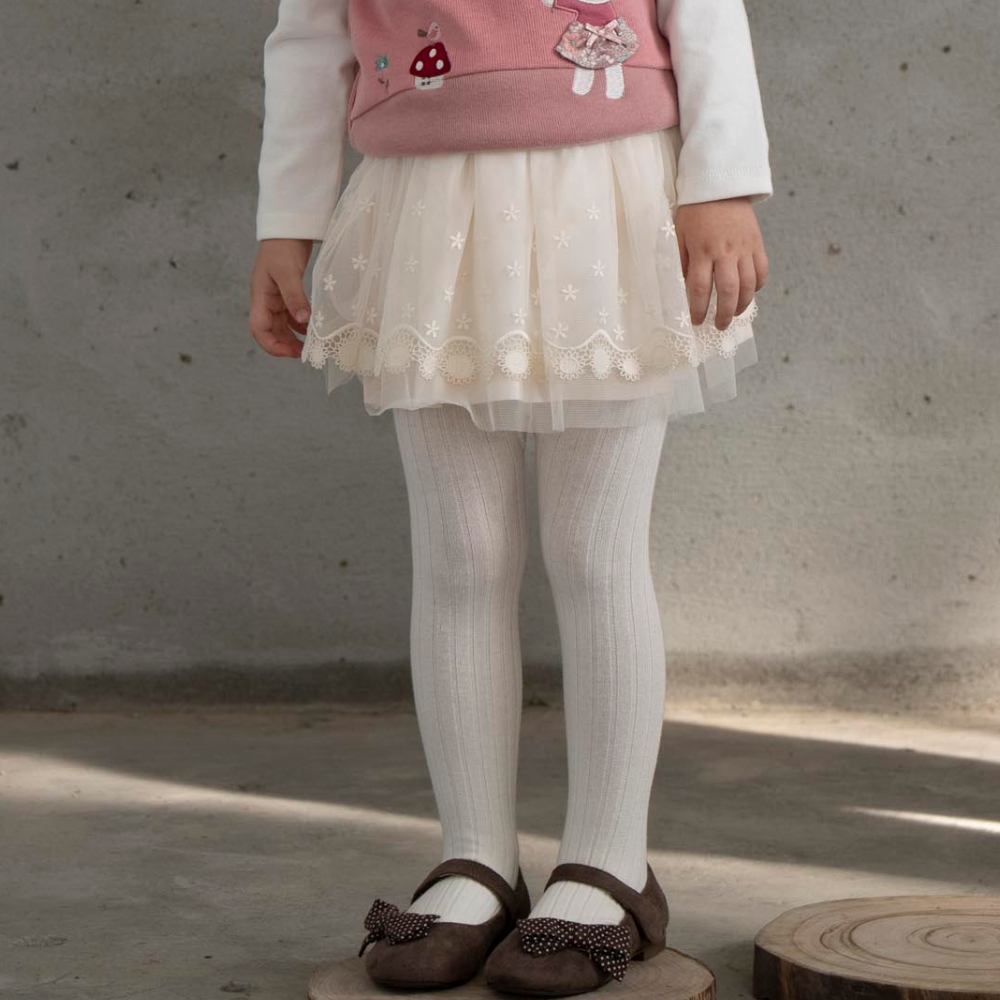 PIPPY 可愛刺繡花浪漫網紗短裙 米