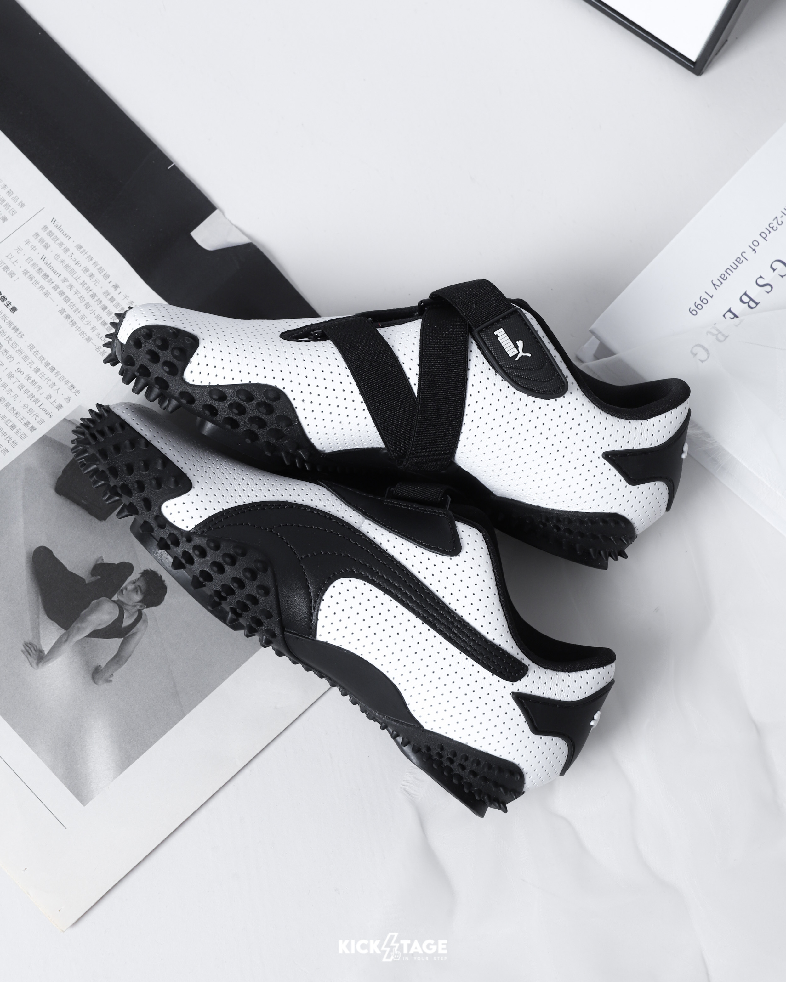 男女鞋 PUMA MOSTRO PERF 白黑 武術 魔鬼氈 鞋釘 皮革 怪物 復古 休閒 賽車鞋【397331-01】