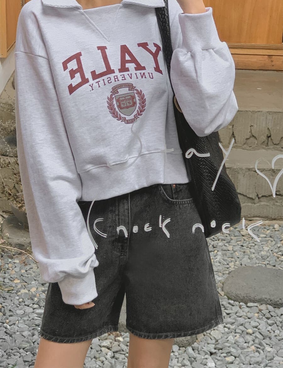 韓國Cherrykoko授權 聖水霧洗感高腰直筒牛仔四分褲