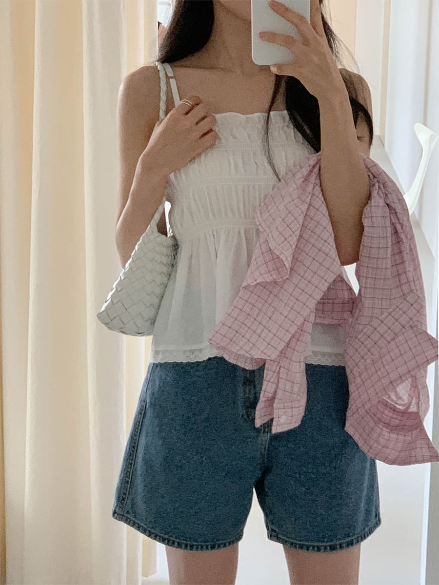 韓國Cherrykoko授權 聖水霧洗感高腰直筒牛仔四分褲