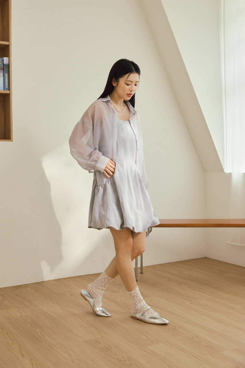 細肩吊帶泡泡裙短洋裝