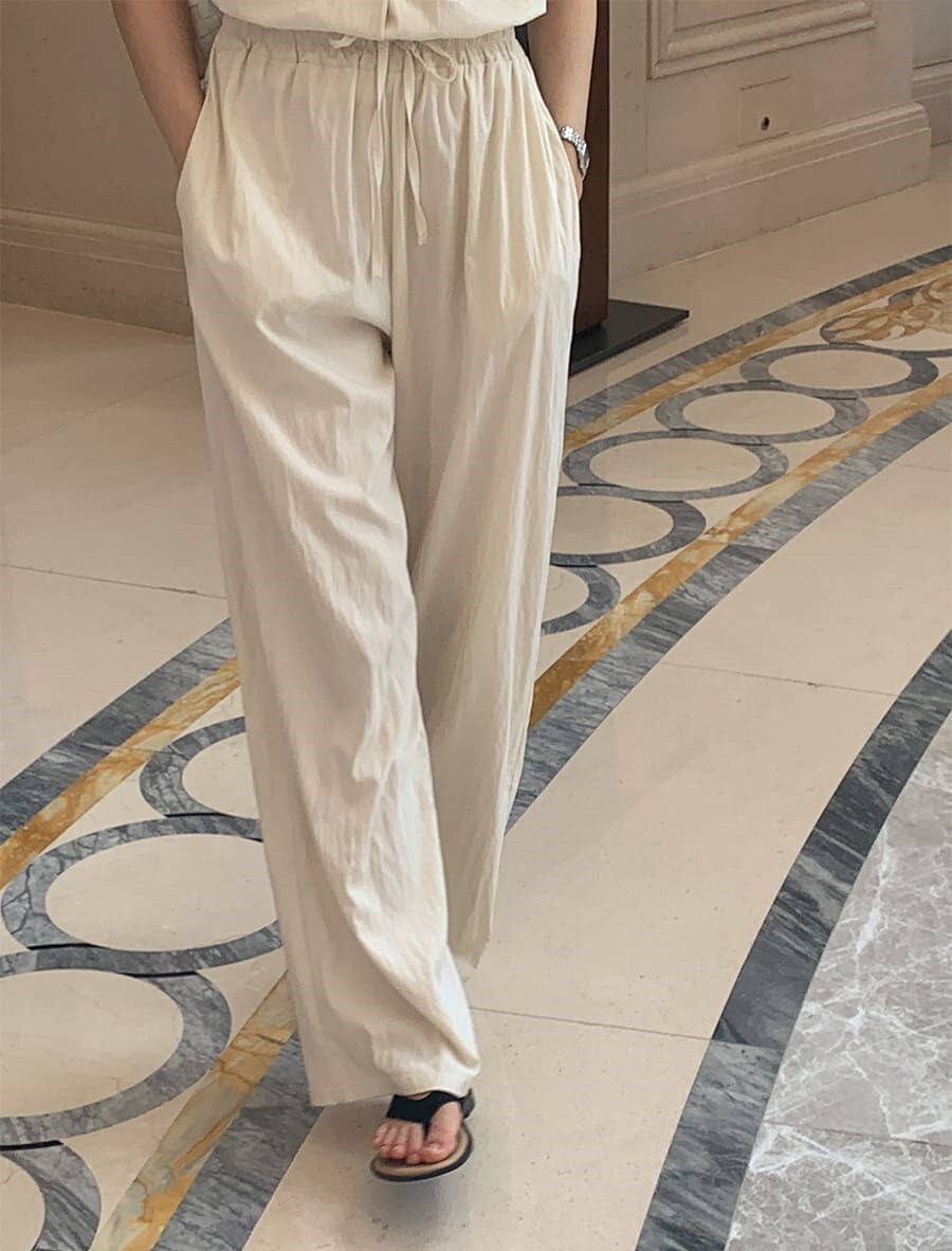 韓國Cherrykoko授權 輕感涼系慵懶垂墜鬆緊綁帶寬褲