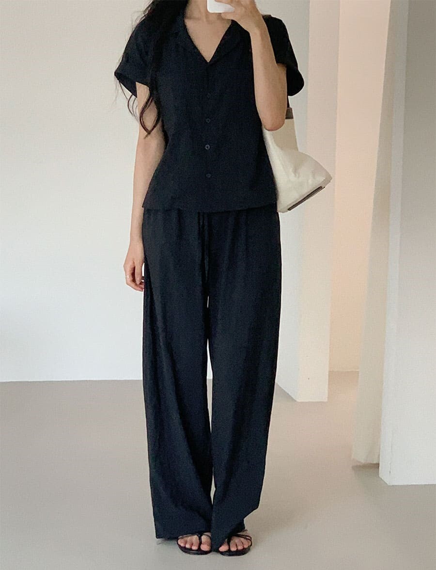 韓國Cherrykoko授權 輕感涼系慵懶垂墜鬆緊綁帶寬褲