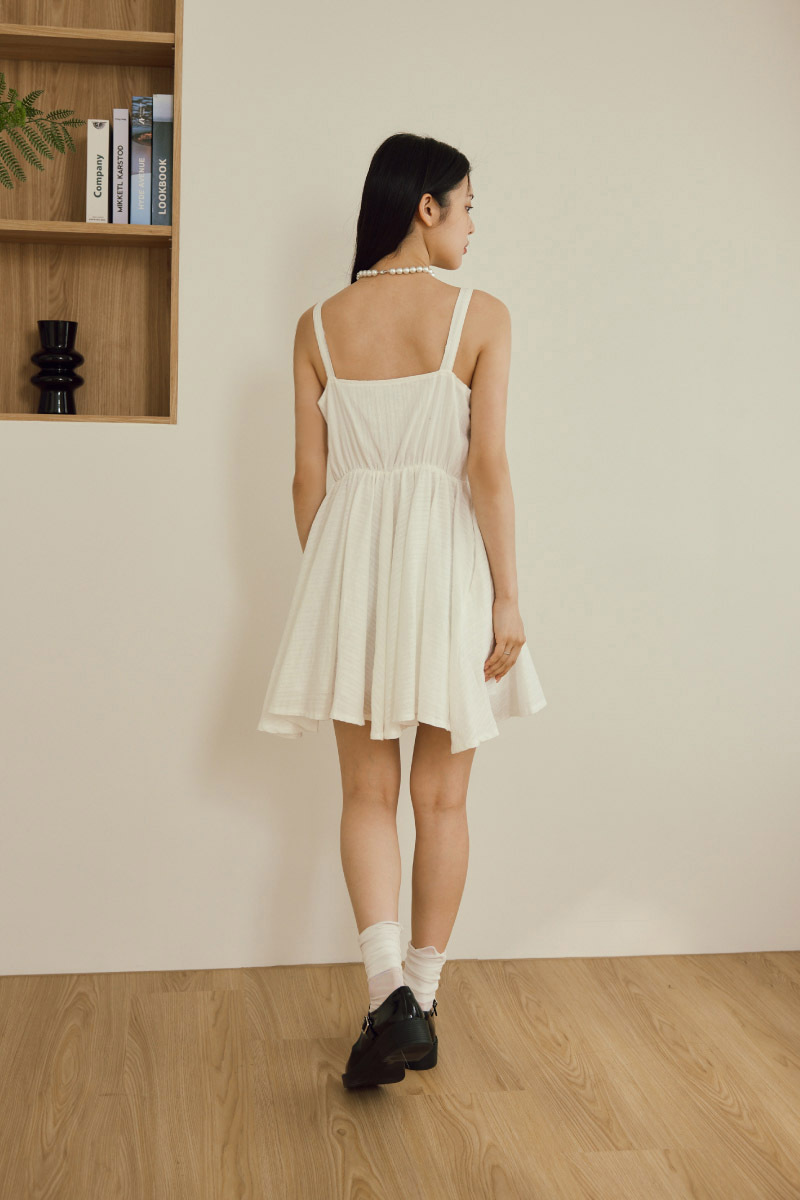 造型直條紋傘襬背心洋裝