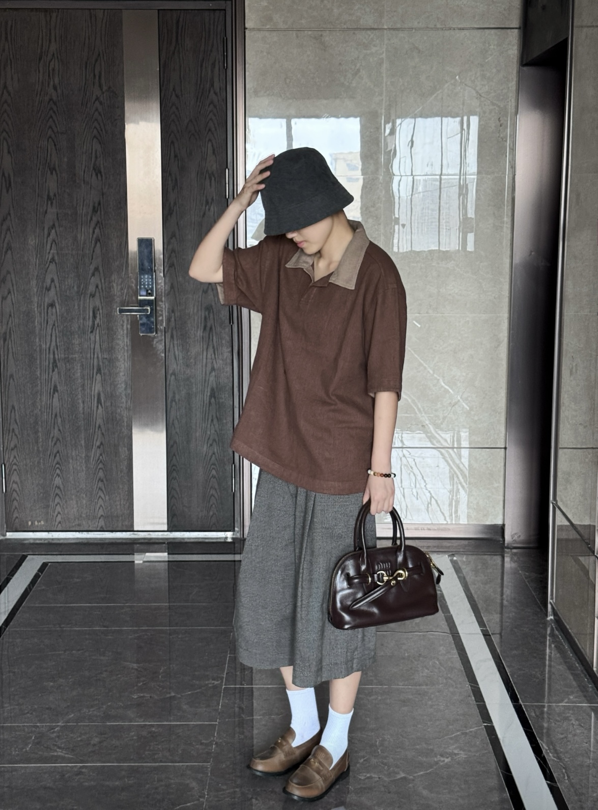 MIU MIU Aventure Nappa Leather Top-handle bag 石楠木色