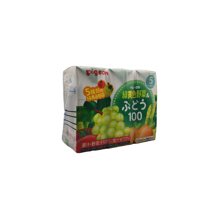 Pigeon Green & Yellow Vegetables with Grape Mixed Drink 125ml x 3 Packs | Natural Sugar-Free Baby Fruit & Vegetable Juice