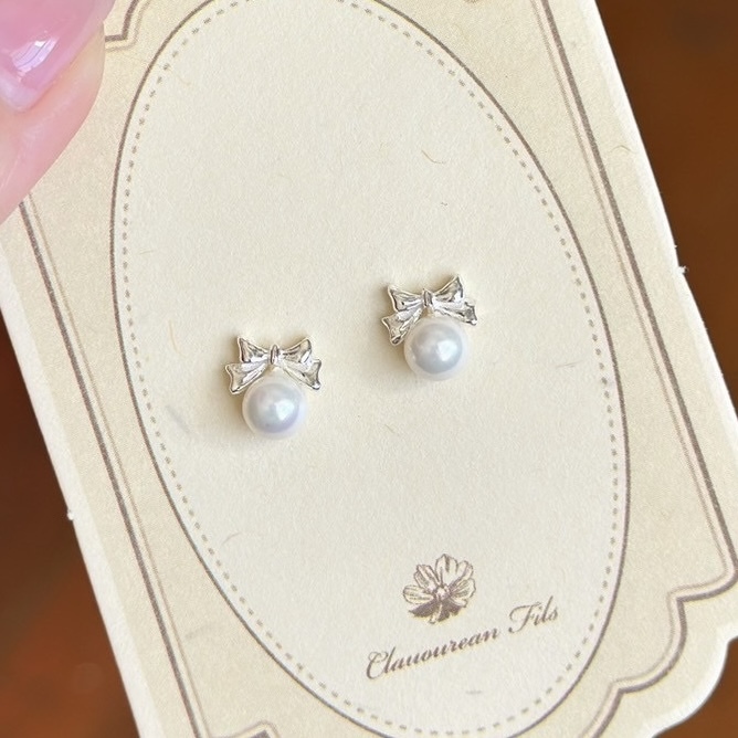 N01珍珠蝴蝶結純銀鎖針