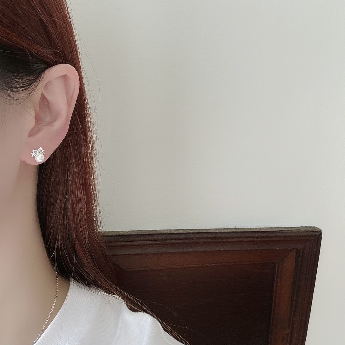 N01珍珠蝴蝶結純銀鎖針