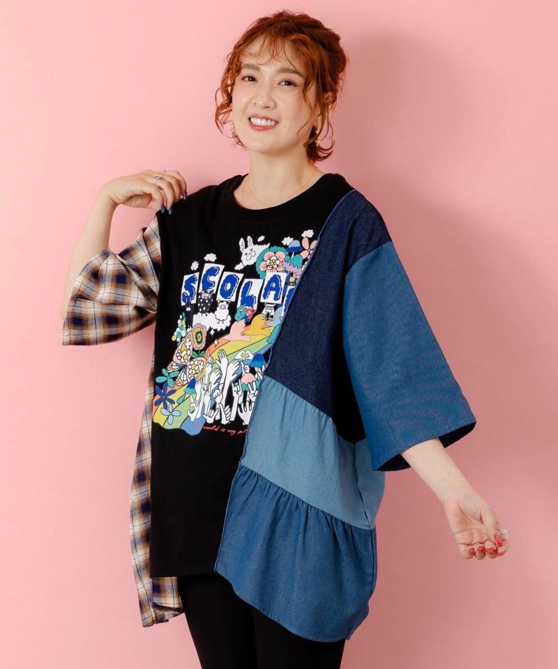 Scolar 26th Anniversary Start Pattern Check x Denim Tunic top