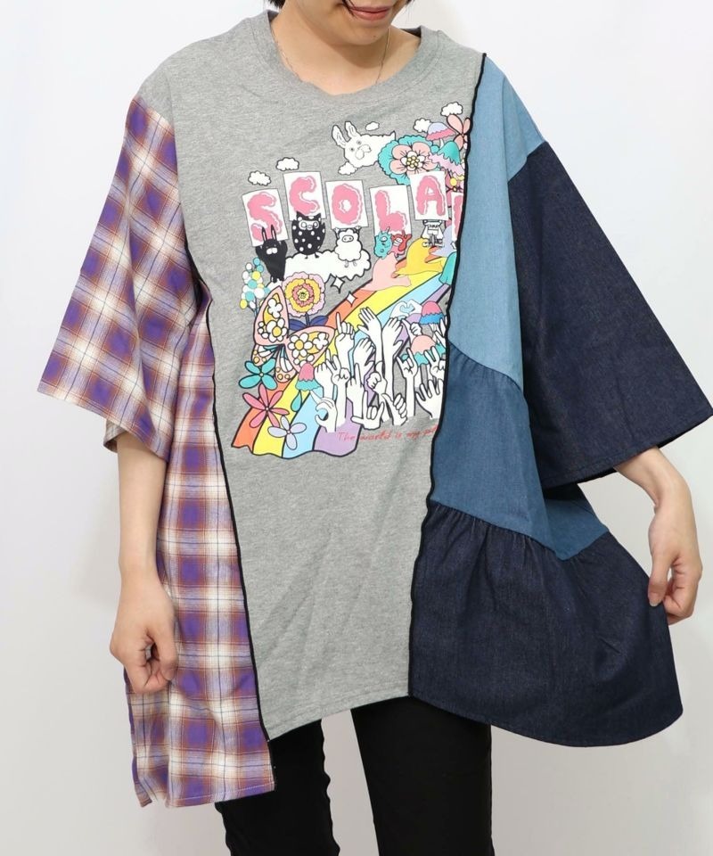 Scolar 26th Anniversary Start Pattern Check x Denim Tunic top