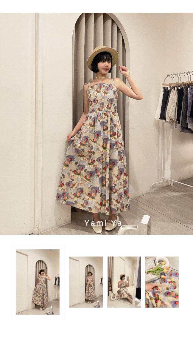 暈染水墨花卉吊帶洋裝-11-416306