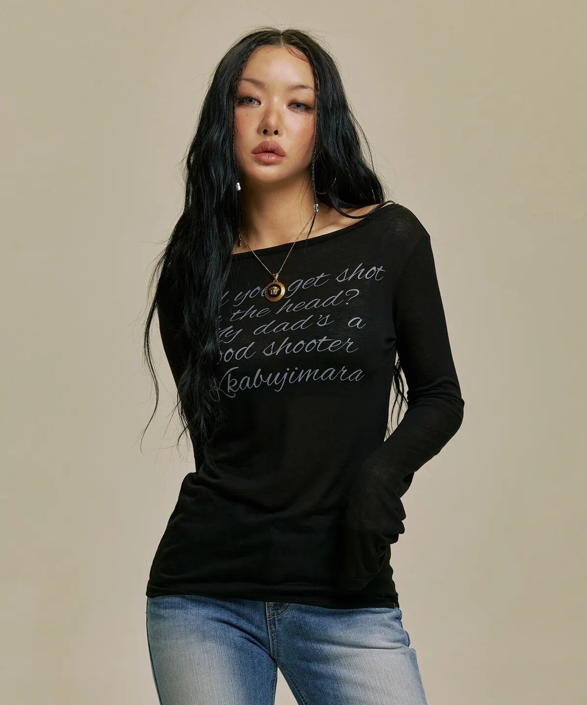 gila archive - lettering sheer long sleeve (black)