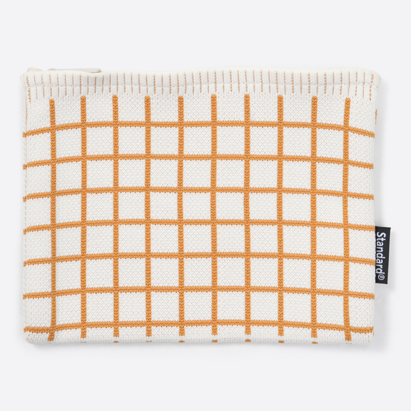 SP 針織小物收納袋/黃格紋 17×21.5cm